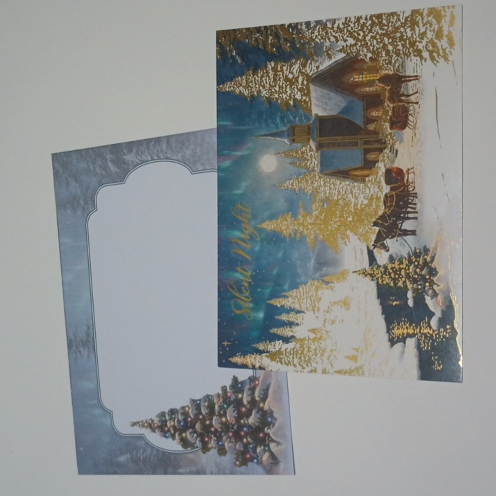 $2 Add-on Foil Silent Night Snowy Church Scene Christmas Card & Envelope Gold
